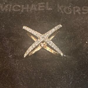 Michael Kors Gold-Toned and Pave Crisscross X Ring.     Size 6